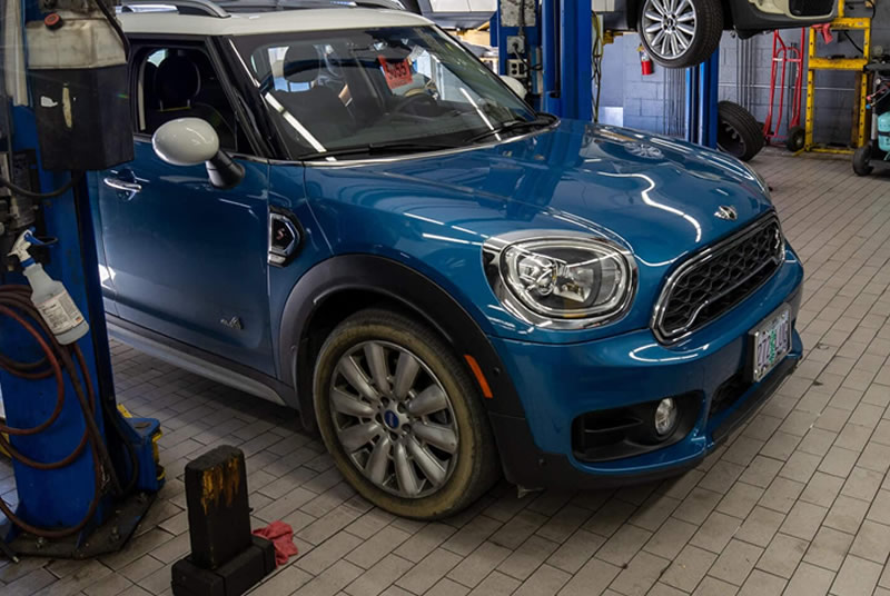 Photo of Mini Cooper being repaired